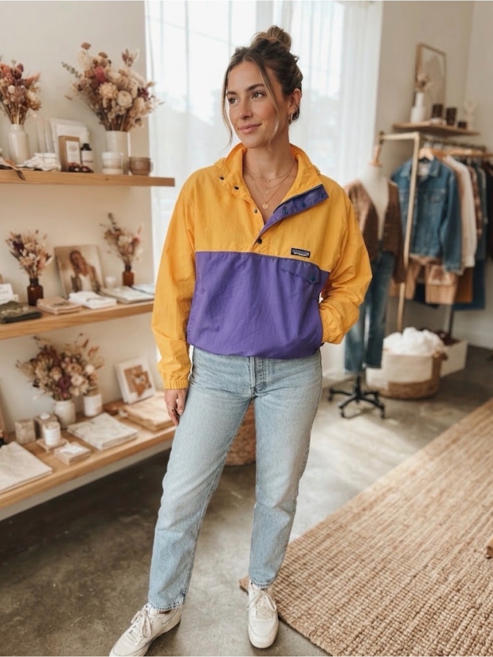Vintage Patagonia Yellow & Purple Colorblock Anorak Pullover Windbreaker Jacket